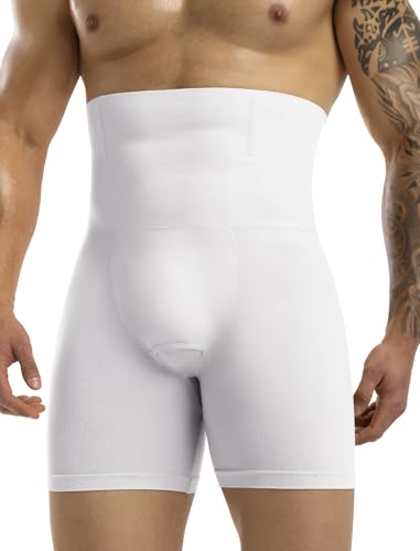 MISS MOLY Short de compression pour homme - Taille haute - Sans couture - Sous-vêtement gainant - Contrôle du ventre - Style rétro, Blanc., XXL