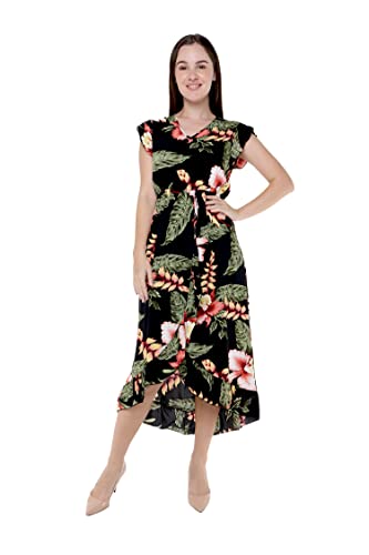 Image of Matchable Couple Hawaiian Shirt or Wrap Dress Signature Prints Rafelsia | Sold Individually; Soft Rayon Fabric; Lightweight Comfort; Signature Tropical Prints; Vacation Ready