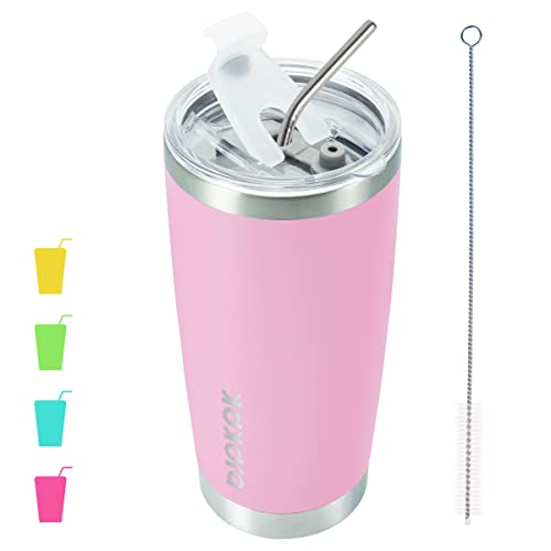 Image of BJPKPK 20 oz Coffee Tumbler with Lid, Straw, Insulated Stainless Steel Mug | Double Wall Vacuum, Keeps Hot /Cold, BPA Free, Leak Proof, Iced Coffee Cup Fit Car Holder, Travel & Beach Ready, Light Pink