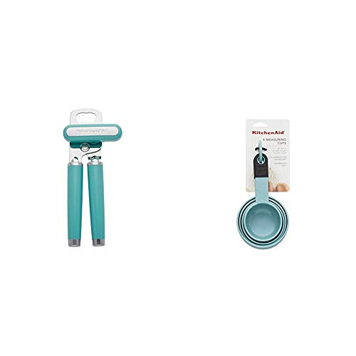 KitchenAid KE199OHAQA Classic Multifuction Can Opener, One Size, Aqua Sky 2 & Classic Measuring Cups, Set of 4, Aqua Sky/Black