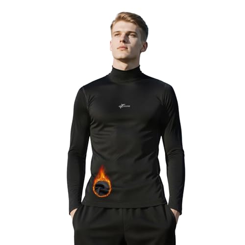 [Sillictor] 裏起毛 スポーツインナー メンズ ハイネック インナーウェア 長袖 冬用 ストレッチ アンダー シャツ コンプレッション ウェア 【 保温防寒 + 吸汗速乾 】 yc1027blk-blk-S