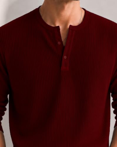 Image of AUSK Men's Textured Henley T-Shirt || Full Sleeve Ribbed Knit Button Neck T Shirt|| Regular Fit Casual Wear Tshirt for Men || Stylish Everyday Wear Tee