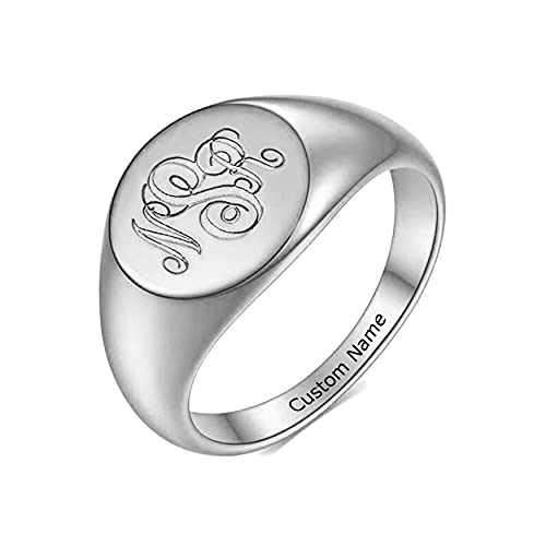 EBAT Monogram Letter Ring Custom Up to 3 Letters Signet Ring Women Initial Rings Personalized Customized Sterling Silver Rings for Men Women Girls Boys Jewelry Customizable Engravable