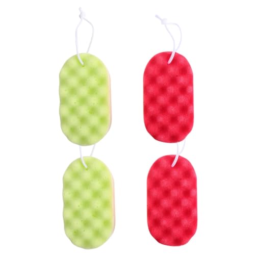 iplusmile 4 piezas Esponjas de Baño para Adultos Esponjas Resistentes y Cómodas para Ducha Diaria Masaje Corporal Suave y Fácil Agarre Colores Amarillo y Rojo