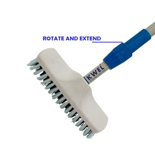 Image of KWEL Plastic Cleaning Heavy Duty Hardy Brush with Telescopic Rod for Sweeping, Cleaning Floors Long Handle Dust Cleaning Brush for Tiles, Carpet (Pack of 1) White