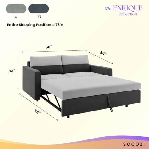 Image of SOCOZI Enrique 2-Seater Pull-Out Sofa Cum Bed | Soft Velvet Suede Fabric, Convertible Sofa Bed for Bedroom (Dark Grey-Light Grey)