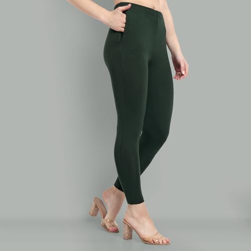 Image of ONE SKY Women Ankle Length Leggings | Premium Cotton Modal Spandex Blend | High Waist Stretchable & Bio-Washed Fabric | Colour-Lock | Ethnic Leggings for Women