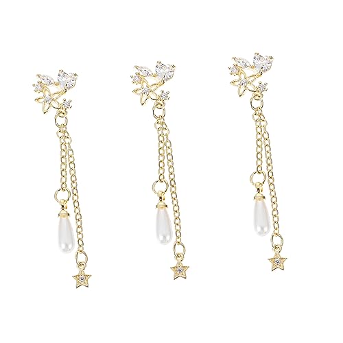 Beatifufu Gold Pearl Nail Charms Bow Nail Charm DIY Manicure Supply Pearl Pendant Set Random Style