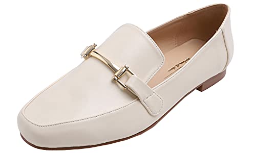 Feversole Women's Fashion Trim Deco Loafer Slippers Beige Plain Pu Size 8.5 M Us #TOP28