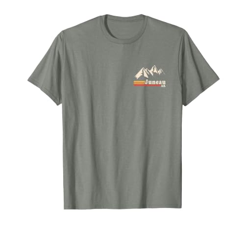 Retro Juneau Alaska AK Mountain T-Shirt, Men, Olive Heather, Medium