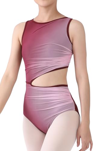 Dance Elite Nyssa - Maillot de baile asimétrico con cintura recortada para mujer, Vino, XS