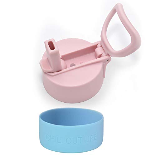 CHILLOUTE LIFE Replacement Straw Lid + Silicone Bottom for 12 oz / 17oz Insulated Water Bottle, Wide Mouth (Cotton Candy)