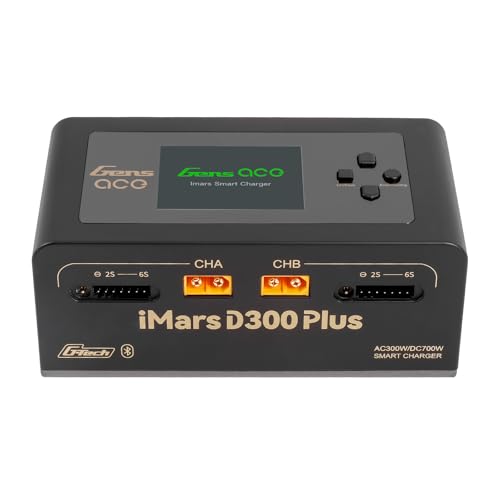 Gens ace iMars D300 Plus Bluetooth Smart Ladegerät, Dual-Channel AC/DC RC Akku Lader, AC 300W / DC 350W×2, max. 16A, für 2–6S LiPo, Schwarz