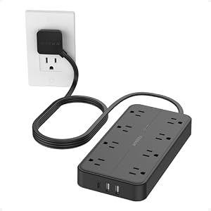 TESSAN Power Strip Surge Protector, 5FT Flat Plug Extension Cord | 8 Outlets 3 USB Charger(1 USB C), 2000 Joules Protection, Wall Mountable Charging Station for Home Office Dorm, Black 5FT-2