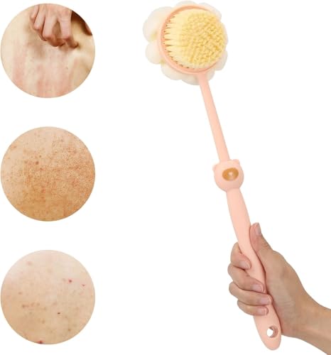 Image of AJIGNA MART Back Scrubber Shower Brush, Bath Brush Long Handle for Shower, Back Scrubber for Shower with Loofah and Exfoliating Mitt, Shower Brush for Bath Dry Brush, Body Brush for Men Women (G, 1, count)
