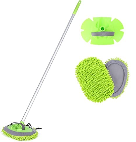 Quent 2 in 1 Microfiber Car Washing Mop with Long Handle,Car Cleaning Accessories | Chenille Microfiber Flexible Duster | Dry/Wet Home, Kitchen, Office Cleaning Brush Extendable Handle