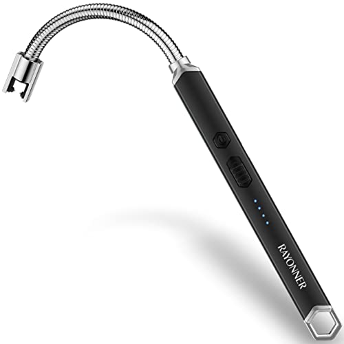 RAYONNER Lighter Electric Candle Lighter Rechargeable USB Lighter Long Flexible Neck Lighter Christmas Stocking Stuffers Gifts for Women Men Adults Rechargeable USB (Black)