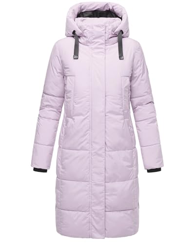 MARIKOO Damen Wintermantel Warmer Steppmantel lang mit Abnehmbarer Kapuze Laryaa XVI Lilac Rose Gr. L