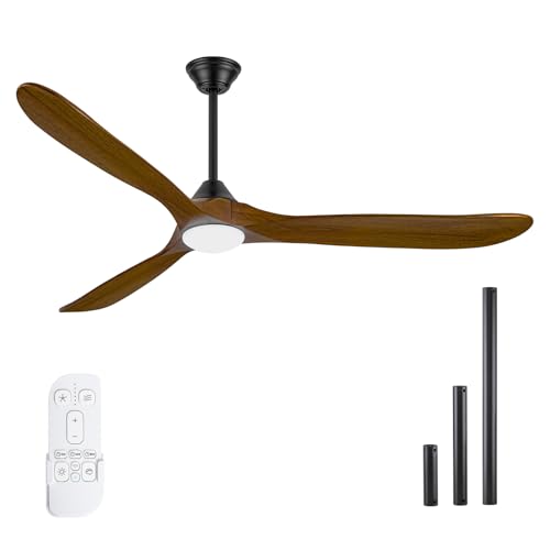 OUENGK Ventilador De Techo De 132 Cm Para Exteriores Con 3 Aspas De Madera, Ventilador De Techo RúStico De Granja Con Luz Para Dormitorio, Cocina, Porche Cubierto Exterior