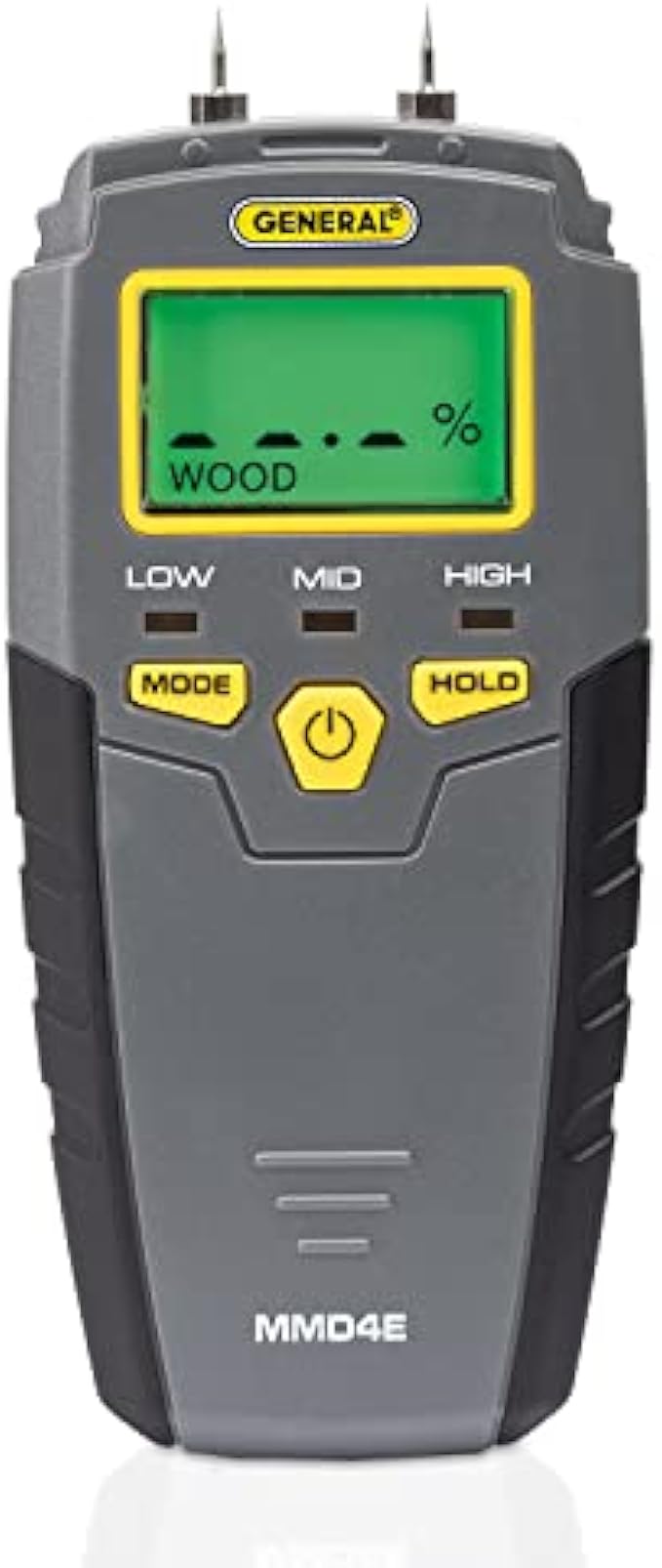General Tools MMD4E Digital Moisture Meter, Water Leak Detector, Moisture Tester, Pin Type, Backlit LCD Display With Audible and Visual High-Medium-Low Moisture Content Alerts, Grays