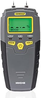 General Tools MMD4E Digital Moisture Meter, Water Leak Detector, Moisture Tester, Pin Type, Backlit LCD Display With Audible and Visual High-Medium-Low Moisture Content Alerts, Grays