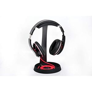 URBAN KINGS Metal & Silicone Headphone Stand Hanger with Cable Holder, Black Desk Earphone Mount Rack for Sennheiser, Sony, Bose, Beats Gaming Headset Display, Fancy Music Studio Accessories (Black)