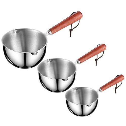Mini cacerola de acero inoxidable en pack de 3 ollas de 180 300 y 500 ml con mango de madera 2