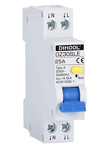 DIHOOL Type a RCBO ELCB RCD 18mm width Circuit Breaker(30mA 2 pole 25A)