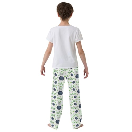 Lucky Cat Clover Boys Long Pants Soft Trousers Elastic Waist Kids Lounge Bottoms with Pockets S-XL3