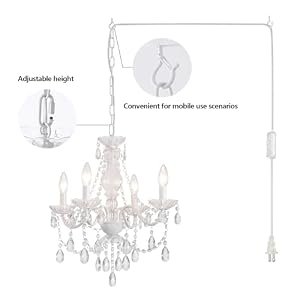 Plug in Crystal Ceramic White Chandelier, Glass Chandeliers, White crystal Hanging Pendant Light with Clear Cord and On/Off, 4 Light Crystal Chandelier for wedding, Kitchen, Dining, Foyer, Mini room — photo 2 of 6