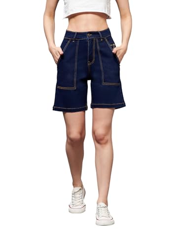 Image of Miss Chase Women's Regular High Rise Above Knee Stretchable Denim Shorts