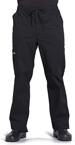 Cherokee Men Scrubs Pant Workwear Professionals Tapered Leg Fly Front Cargo WW190, L, Black