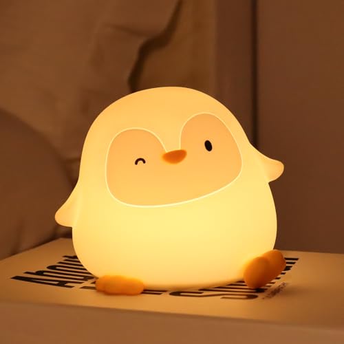 Image of Penguin Night Light for Kids, Squishy Silicone Touch Lamp with 2 Brightness Levels, Up to 50H Battery, 30-Min Auto-Off Timer, Soft Glow Bedside Nursery Lamp