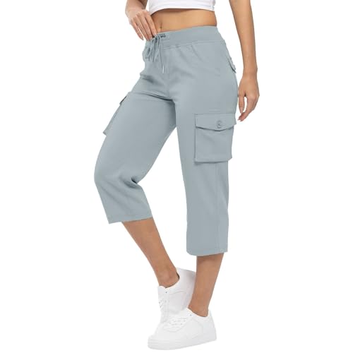 Capri Pants for Women Plus Size Cargo Capris Summer Crop Pants with Pockets Petite Casual Hiking Travel Ladies Joggers
