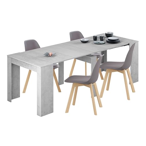 Conjunto de Mesa Extensible Multiposición con 4 Sillas en Color Gris Cemento y Roble Claro