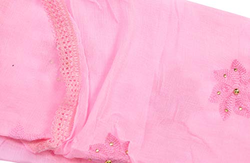 Image of YOUTHQUAKE Flower Embroidered Diamond Work Chiffon Dupatta for Womens & Girls With 4 Side Lace