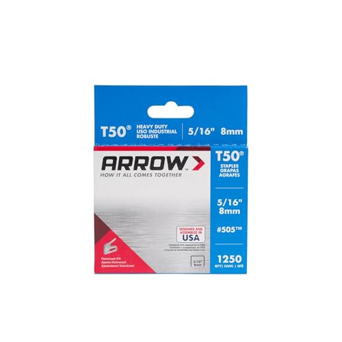 Image of Arrow 505 Heavy Duty T50 5 /16-Inch Leg Length, 3 /8-Inch Crown, Staples for Upholstery, Construction, Furniture, Crafts, 1250-Pack, Grey