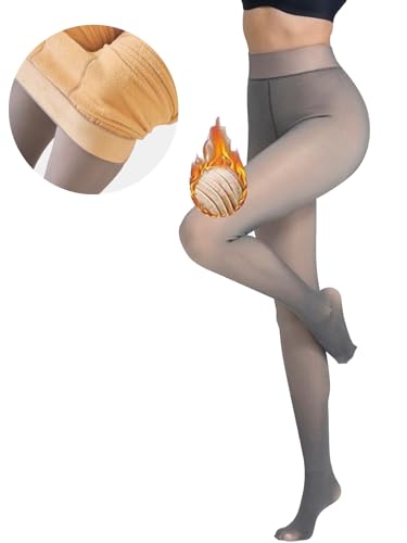 NLAND Medias Térmicas para Mujer Medias de Cintura Alta Gruesas y Cálidas Pantimedias Leotardos con Forro Polar para Otoño e Invierno(Gris translúcido,220g)