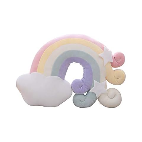 Cojín de almohada de peluche Cute Sky Series con luna, estrella fugaz y arco iris Cover