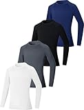 EXARUS 4 Pack Boys Compression Shirts Youth Long Sleeve Sports Athletic Base Layer Moisture Wicking Undershirts for Football 12Y