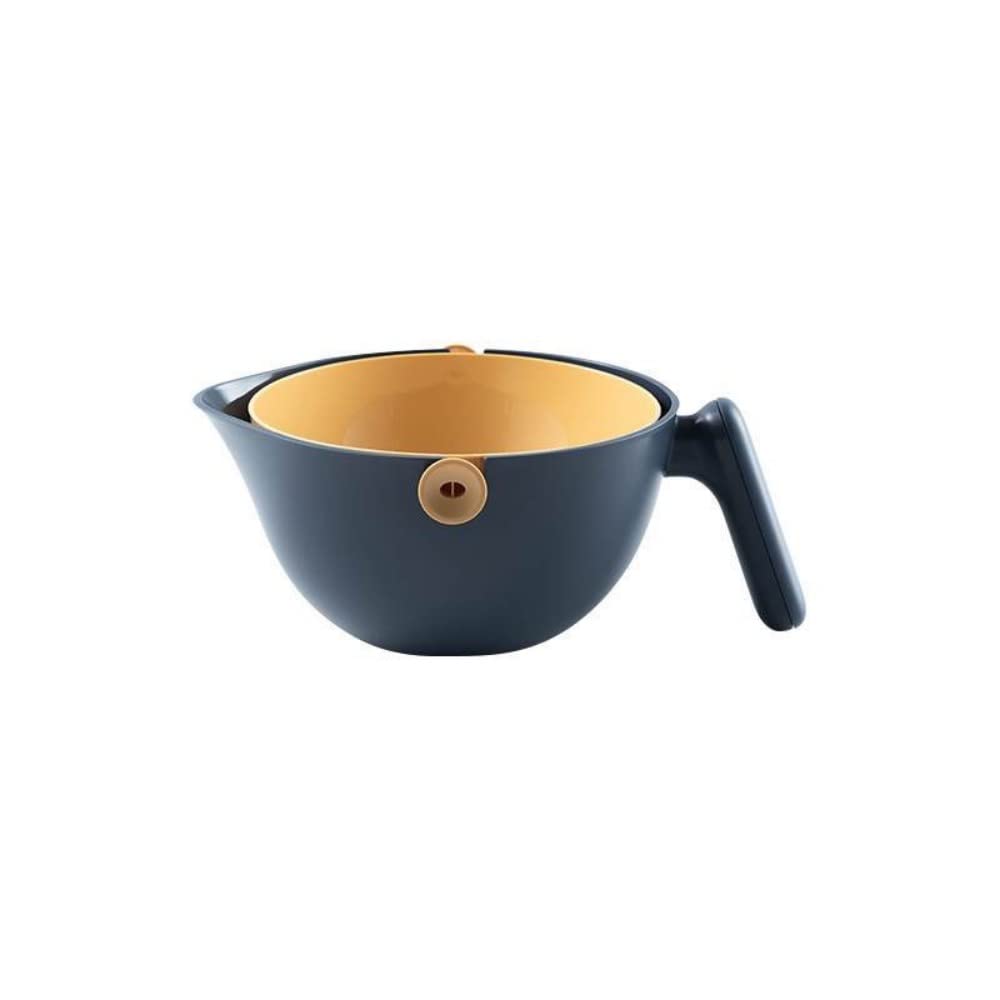 Ciotola e colino rotante per alimenti 2 in 1, a doppio strato, con manico per scolare pasta, frutta, verdura, cestino in plastica per alimenti (blu)