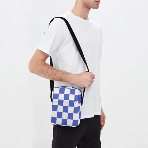 MCHIVER Small Messenger Bag Blue White Checkerboard Plaid Crossbody Bag for Men Women Sling Shoulder Bags for Business Work3