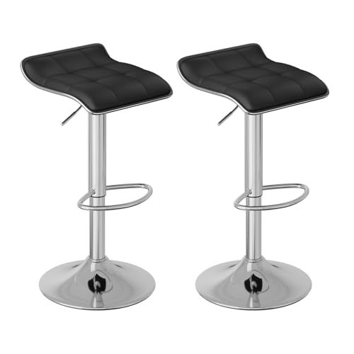 WOLTU Barhocker 2er Set, Barstuhl, Tresenhocker mit Fußstütze, Hocker höhenverstellbar, 360° drehbar, aus PU-Kunstleder Metall, für Bar Küche Wohnzimmer Tresen Café, Schwarz