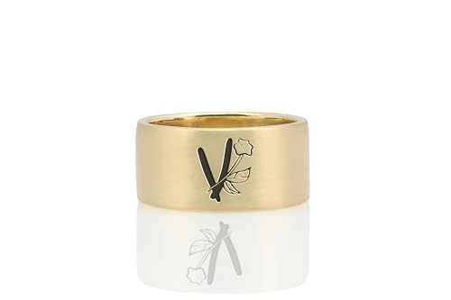 Bague lettre fleurie gravée en or 14k pour sublimer vos tenues du quotidien