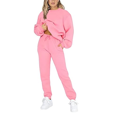 Lyfadon Lounge Sets Long Sleeve Crew Neck Women Thick Loose Fit Sweatshirts And Sweatpants Elastic Waist High Waisted Sports Jogger Set Ladies Pink 5XL Cover