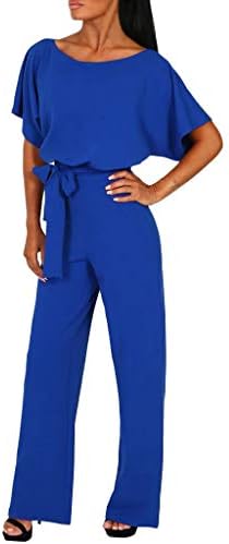 Lailailaily Women Short Sleeve Playsuit Clubwear Straight Leg Jumpsuit with Belt