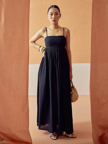Image of FIORRA Women's Black Solid Linen Maxi Dress