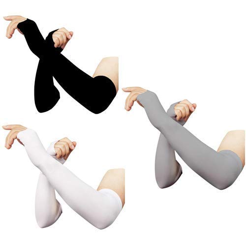 Arm Sleeve Cooling or Warmer Sleeves UV Protection for Men Women Kids Sunblock Protective with Thumb Hole for Biking Gardening Fishing Hiking Running - Pack of 3 - Black,White,Grey