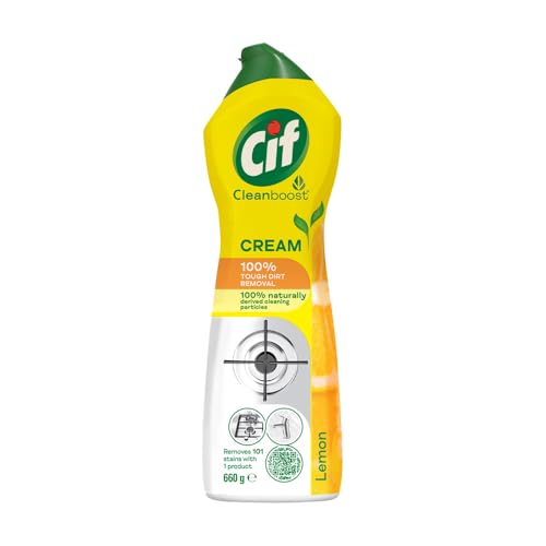 Cif Abrasive Surface Cleaner Cream, Lemon| Kitchen & Bathroom, Removes Grease, Dirt & Tough Stains with Natural Cleaning Particles, 500 ml (Image - 1)