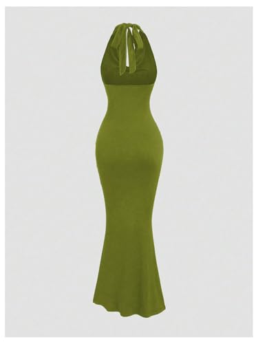 Image of GORGLITTER Women's Halter Formal Cocktail Beach Wedding Guest Maxi Dresses | Cinched Waisted Dress, Cowl Neck Dress, Birthday Club Dresses, Date Night Going Out Dress for Women